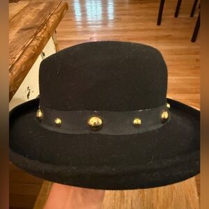 Black Wool Doeskin Felt Hat with Gold Studs 7 inch opening